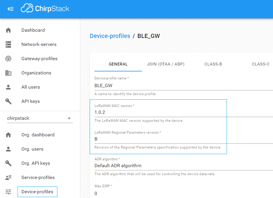 Figure 3: ChirpStack Device Profile Setting