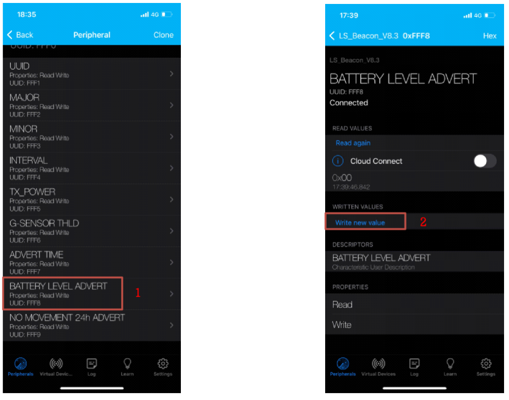 B002 Bluetooth Beacon Label Battery Level Advert Configuration